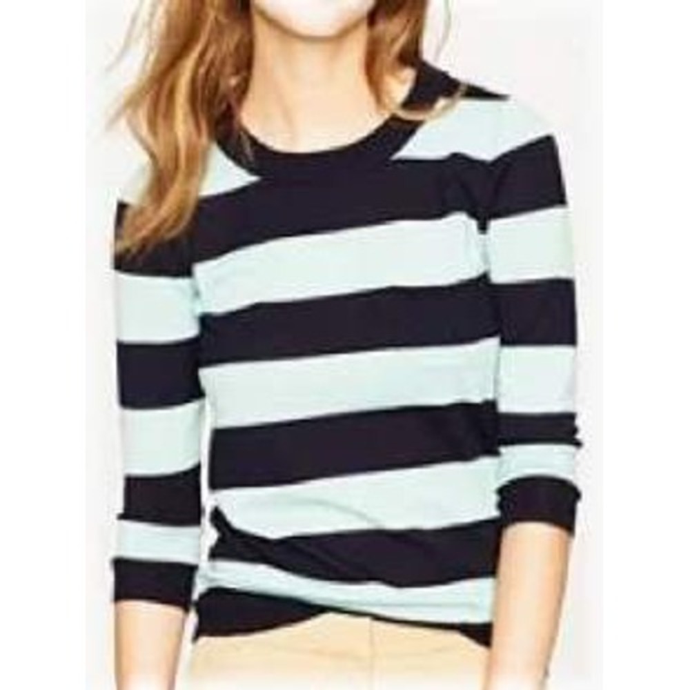 J.Crew Striped Tippi Sweater Women Small Mint Navy 100% Merino Wool Soft Girl